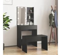 HaoChrymec Ensemble de Coiffeuse avec LED et Tabouret en Bois, Grand Rangement avec Miroir, Coiffeuse Enfant Fille Coiffeuse avec Miroir LED Bureau Coiffeuse avec Rangement, Noir, 60x40x140cm