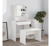 HaoChrymec Ensemble de Coiffeuse avec Tabouret en Bois, Grand Rangement avec Miroir, Coiffeuse Enfant Fille Vanity Desk Bureau Coiffeuse avec Rangement, pour Chambre/Dressing, Blanc, 86.5x35x136cm