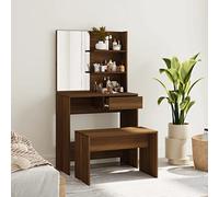 HaoChrymec Ensemble De Coiffeuse en Bois avec Miroir, Design avec Rangement, Table De Maquillage Coiffeuse Meuble, adaptée pour Chambre/Dressing, Aspect Chêne Marron, 74.5x40x141cm