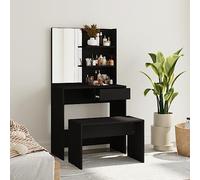 HaoChrymec Ensemble de Coiffeuse Noir en Bois avec Miroir, Tabouret Inclus, Coiffeuse Enfant Fille Vanity Desk Bureau Coiffeuse avec Rangement, pour Chambre/Dressing, Noir, 74.5x40x141cm