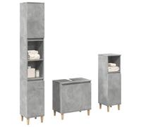 HaoChrymec Ensemble de Meubles de Salle de Bain 3 Pièces, Bois d'Eucalyptus Massif, Meuble sous-Vasque et Meubles de Rangement Modulables, Ensemble de Meubles de Salle de Bain, Gris Béton, 58x33x60cm