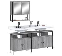 HaoChrymec Ensemble de Meubles de Salle de Bain 3 Pièces en Bois de Sonoma Gris, Design Compact et Fonctionnel, Rangement Salle de Bain, Meuble sous-Vasque 80/60x30x60cm + Armoire 60x16x60cm