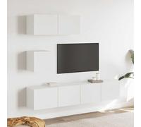 HaoChrymec Ensemble de Meubles TV en Bois Blanc, Modules Muraux de Rangement Ouvert, Meuble d'Appoint, Armoire de Rangement, adapté au Salon et à l’Entrée, Couleur Blanc, 30.5/80/80x30x30 cm