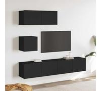 HaoChrymec Ensemble de Meubles TV en Bois Noir, Modules Muraux de Rangement Ouvert, Meuble d'Appoint, Armoire de Rangement, adapté au Salon et à l’Entrée, Couleur Noir, 30.5/80/80x30x30 cm