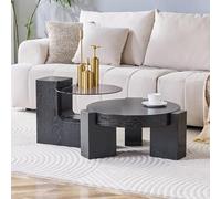 HaoChrymec Ensemble de Tables Basses en Verre et MDF, Salon, Noir, Lot de 2