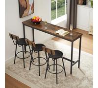 HaoChrymec Ensemble Table de Bar et 3 Tabourets en PU, Cuisine et Salon, Marron Rustique