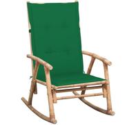 HaoChrymec Fauteuil à Bascule en Bambou, avec Coussin Vert Imperméable, Structure Robust, Design Ergonomique, Fauteuils a Bascule Exterieur, Fauteuil de Jardin, Vert, 66 x 86 x 105 cm