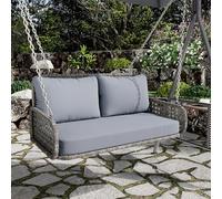 HaoChrymec Hamac De Jardin, 2 Places, avec Coussins Amovibles Et Lavables, 320 Kg De Charge, Suspension avec 2 Chaînes (240 cm), en Rattan PE, pour Terrasse, Jardin, Gris