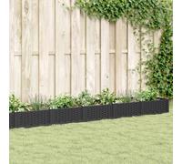 HaoChrymec Jardinière avec Piquets, en Polypropylène, Design Modulable et Aspect Rotin, Pot de Fleur Exterieur, pour Balcon, Jardin, Terrasse, Couleur Noire, 362.5 x 42.5 x 28.5 cm