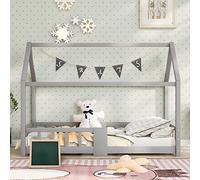 HaoChrymec Lit Cabane pour Enfant en Bois de Pin, Chambre, Gris, 90x200 cm