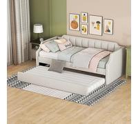 HaoChrymec Lit de Jour 90 x 200 cm en Lin Coton, Lit Simple Rembourré avec Lit Gigogne, Gris, Idéal pour Salon, Chambre d'Invité