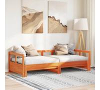 HaoChrymec Lit de Repos sans Matelas, Cadre de Lit en Pin Massic Ciré Marron, Canapé Lit Dépliant 2 en 1, Sommier à Lattes, pour Salon ou Chambre d'amis, 90x200 cm