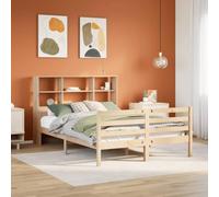 HaoChrymec Lit en Bois Massif avec Étagère, Pin Naturel, Cadre de Lit avec Rangement Intégré, Tête de Lit Bibliothèque, pour Chambre Adulte ou Enfant, 120 x 190 cm