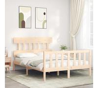HaoChrymec Lit en Bois Massif, Cadre de Lit 140x190 cm en Pin Naturel, Bed Frame avec Tête de Lit, Structure Renforcée, pour Chambre Adulte, Deux Places, Dimensions 145.5 x 195.5 x 81 cm