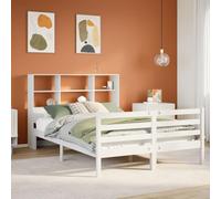 HaoChrymec Lit en Bois Massif de Haute Qualité avec Tête de Lit Étagère, Cadre de Lit Solide et Durable en Pin, Design Elegant avec Espace de Rangement Incorporé,Coloris Blanc, Taille 140x200 cm