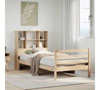 HaoChrymec Lit en Pin Massif avec Étagère Intégrée, Cadre de Lit Robuste, Design Gain de Place avec Bibliothèque, Lits Une Place, sans Matelas, Couleur Naturelle, 90x200 cm