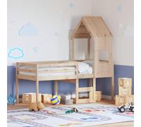 HaoChrymec Lit Mezzanine avec Toit en Pin Massif, Lit Superposé Enfant, Cadre de Lit avec Échelle Intégrée, pour Chambre d'enfant, Garage, Espace Limitée, Naturel, 75 x 190 cm