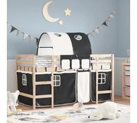 HaoChrymec Lit Mezzanine Enfant avec Tunnel, en Pin Massif, Lit Superposé avec Espace Rangement, Design Sécurisé, pour Chambre Enfant, Jeux, Blanc et Noir, 205.5 x 85.5 x 113.5 cm