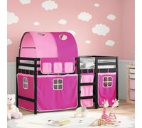 HaoChrymec Lit Mezzanine Enfant avec Tunnel, Lit Superposé en Pin Massif, Cadre de Lit avec Espace Rangement, pour Chambre Enfant et Jeux, Couleur Noir et Rose, 205.5 x 95.5 x 113.5 cm