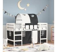 HaoChrymec Lit Mezzanine Enfant avec Tunnel, Lit Superposé en Pin Massif, Cadre de Lit avec Espace Rangement, Design Sécurisé, pour Chambre Enfant et Jeux, Blanc et Noir, 205.5 x 85.5 x 113.5 cm