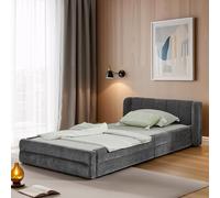 HaoChrymec Lit Simple 90 x 200 cm en Chenille, Tête de Lit Confortable, Design Minimaliste Européen, Matériaux Durables, Adapté aux Chambres d'enfant, Gris Foncé