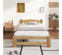 HaoChrymec Lit Simple en Bois Massif, Futon avec Tête de Lit, Structure en Pin, Sommier à Lattes, Design Naturel, 90x200 cm