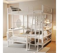 HaoChrymec Lit Superposé Métallique 140 x 200 cm, Lit Haut Multifonction avec Espaces de Rangement, Blanc