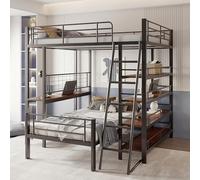 HaoChrymec Lit Superposé Métallique 140 x 200 cm, Lit Haut Multifonction avec Espaces de Rangement, Noir