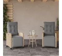 HaoChrymec Lot de 2 Chaises de Jardin Réglables en Résine Tressée, Fauteuil Jardin Exterieur avec Repose-Pieds, Structure Acier, Confortables et Stables, Camping, Beige et Gris, 57 x 66 x 93 cm