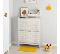 HaoChrymec Meuble à Chaussures Vintage 80 cm, Armoire avec 2 Tiroirs Pliants et Étagères Réglables, Meuble Console Moderne pour Hall, Entrée, Salle de Bain, MDF, Blanc