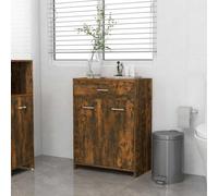 HaoChrymec Meuble de Salle de Bain en Bois d’Ingénierie avec Tiroir et Deux Portes, Design Épuré, Meubles Salle de Bains Meuble de Rangement Armoire Salle de Bain, Chêne Fumé, 60x33x80cm