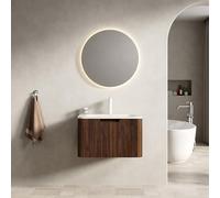 HaoChrymec Meuble De Salle De Bain Suspendu, Lavabo Intégré en Pierre Sinterisée Roma Travertin, Armoire en Bois Stratifié avec Tiroir, Design Moderne, Beige, 60x46x37.5 cm