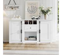 HaoChrymec Meuble TV 130x35x70 cm, MDF, avec 2 Portes, 1 Tiroir, 3 Range-Bouteilles, Espace de Rangement Ouvert, Idéal pour Salon, Bureau, Blanc