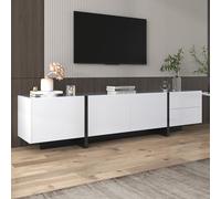 HaoChrymec Meuble TV Bas en Bois, Design Noir et Blanc Haut Brillant, avec Portes et Tiroirs, Étagères Intérieures, pour Télévisions 60-69 Pouces, 190 x 35 x 45 cm