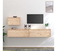 HaoChrymec Meubles TV en Pin Massif, Lot de 3, Rangement Mural Polyvalent, Meuble d'Appoint, Armoire de Rangement, adaptés au Salon et à l’Entrée, Couleur Bois Naturel, 60x30x35 cm + 100x30x35 cm