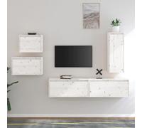 HaoChrymec Meubles TV en Pin Massif, Lot de 5, Rangement Mural Polyvalent avec Espaces Ouverts, Meuble d'Appoint, Armoire de Rangement, adaptés au Salon et à l’Entrée,Blanc, 80x30x35 cm