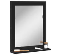 HaoChrymec Miroir de Salle de Bain avec Étagère en Bois et Cadre Noir, Fixation Murale, Reflet Clair, Miroirs Muraux Miroir Salle de Bain, pour Salle de Bains/Salon, Noir, 50x12x60cm