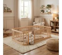 HaoChrymec Parc bébé modulable en Bois Naturel, barrière de sécurité, Naturel, 90x200 cm