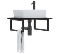 HaoChrymec Plan Vasque en Chêne Massif avec Support en Acier, Étagère Murale Gain de Place, Meuble Salle de Bain Meuble Vasque Salle de Bain, pour Chambre/Salle de Bains, Marron Foncé/Noir, 60x50x2cm