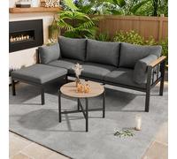 HaoChrymec Salon De Jardin, Ensemble Modulable Composé De Canapé d'angle, Table Basse Et Pouf, Acier Galvanisé, Plateau en Verre, pour Jardins, Piscines Et Espaces Extérieurs, Gris