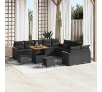 HaoChrymec Salon de Jardin modulaire, polyrotin Noir, 13 pièces, 106kg | 12 places, structure en acier thermolaqué, éléments modulaires, table et poufs inclus