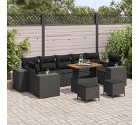 HaoChrymec Salon de Jardin, polyrotin Noir, 10 pièces, 9 Places, 86.4kg | Acier thermolaqué, éléments modulaires, 4 modules avec accoudoirs, 3 sièges centraux, 2 poufs et 1 table