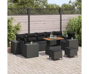 HaoChrymec Salon de Jardin, polyrotin Noir, 10 pièces, 9 Places, 86.4kg | Acier thermolaqué, éléments modulaires, 4 modules avec accoudoirs, 3 sièges centraux, 2 poufs et 1 table
