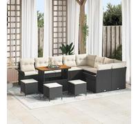 HaoChrymec Salon de Jardin, polyrotin, Noir et crème, 13 pièces, 100.4kg | Acier thermolaqué, structure modulaire, 12 places, rangements, table et poufs inclus, montage requis