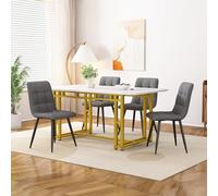 HaoChrymec Set De Table À Manger 120x70cm en MDF Doré avec 4 Chaises en Lin Gris Foncé, Pieds en Métal Doré, pour Cuisine Et Salle À Manger