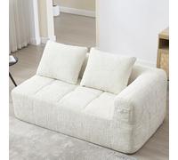 HaoChrymec Sofa pour 2 Personnes, sans Assemblage, Coussins Douillets, Poches Latérales pour Télécommande Et Téléphone, Confortable Et Élégant, Beige, 158 x 90 x 60 cm