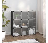 HaoChrymec Système d'Étagères 9 Cubes avec Portes, en Polypropylène Noir et Acier, Structure Modulaire, Rangement Modulable, pour Chambre Enfant, Bureau, Salon, Couleur Noir, 94.5x31.5x93.5 cm