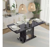 HaoChrymec Table À Manger Rectangulaire Moderne, Extensible, avec Plateau en Marbre Noir Imprimé, Pieds en Métal avec Rangement, pour Salle À Manger Et Salon, Couleur Noire, 120 x 80 x 76 cm