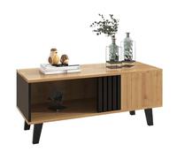 HaoChrymec Table Basse, Design Bois Coloré Et Noir, avec Tiroirs, Table De Salon Multifonction, Espace De Rangement Pratique, Couleur Naturelle, 100 x 60 x 45 cm