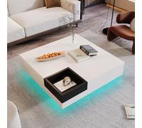 HaoChrymec Table Basse Moderne avec Boîte De Rangement Amovible, Design Color Block Blanc Et Noir, Effet LED Multicolore, Table D'appoint Compacte, 72 x 72 x 30 cm